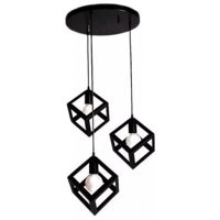 Leon Import - Lampara Colgante Hierro 3 Cuadrado Con Ampolletas