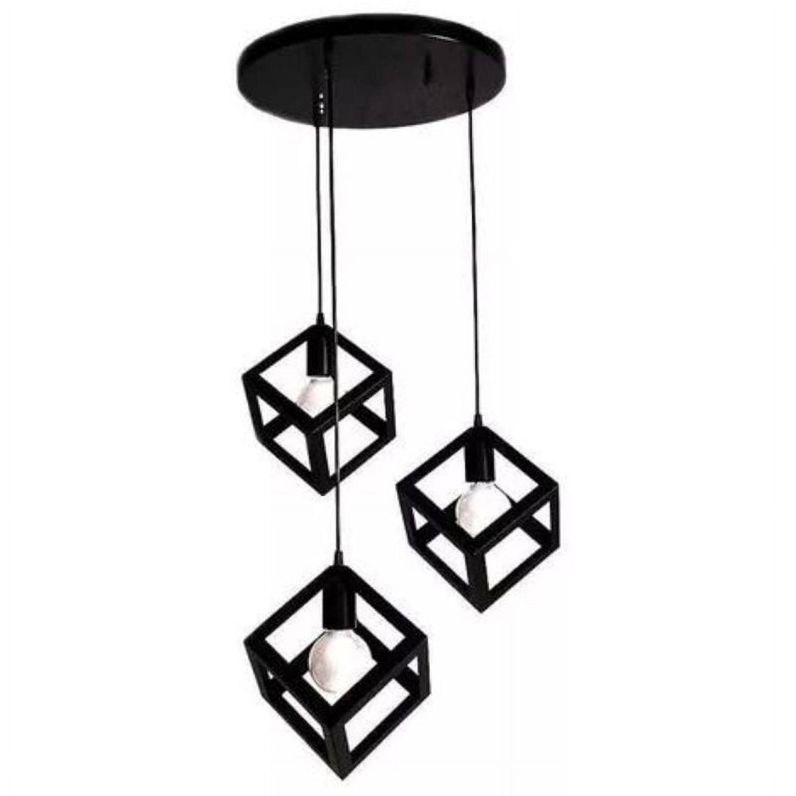 Leon Import - Lampara Colgante Hierro 3 Cuadrado Con Ampolletas