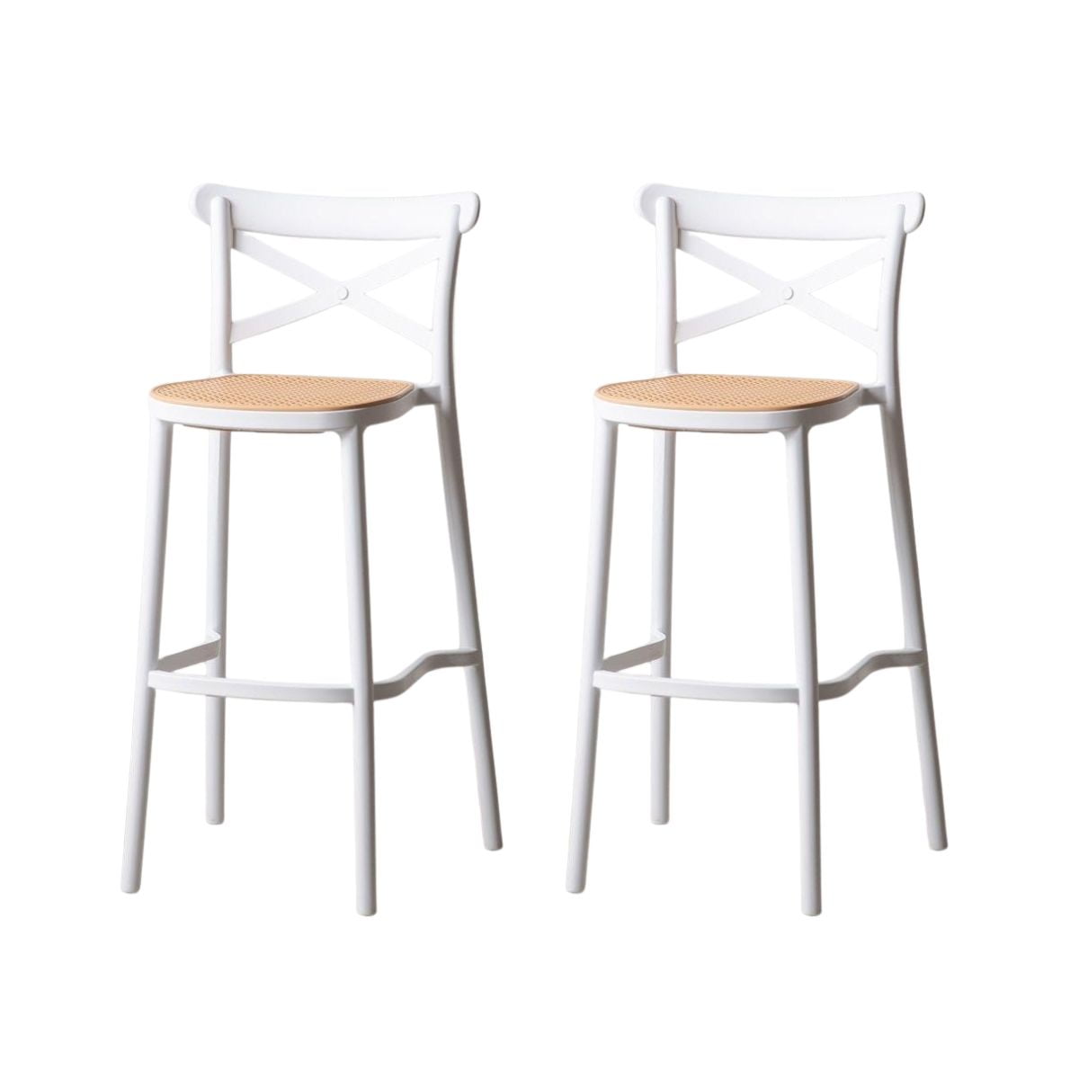 Habita2 Chile - Pack 2 Taburetes Sena 65cm Respaldo Alto Polipropileno Apilable Con Apoyapies - Blanco