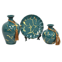 Muebles Santa Ana - Floreros Y Plato Decorativo Verde Dorado Xl