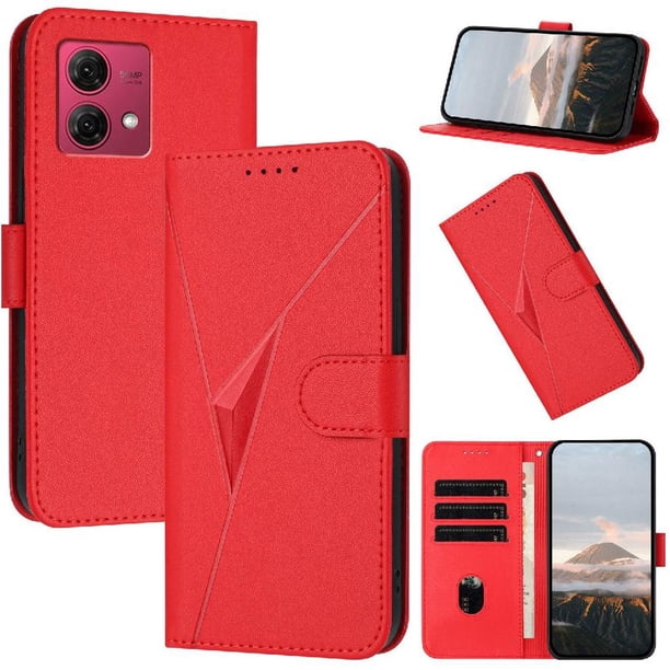 Funda Cartera Fibra de Carbono para Motorola MOTO G84 5G con Soporte y Cierre Magnético Rojo