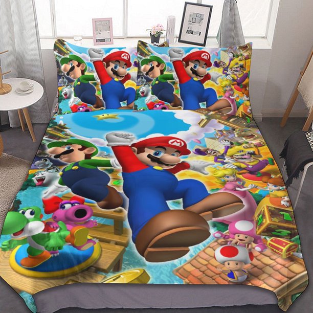 Mario Duvet Cover Set 3-Piece Bedding Set Soft Warm And Comfortable Soft Bed Set for Bedroom All Season Bed Sheets