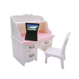 Bothyi - Silla De Escritorio En Miniatura Para Casa De Muñecas Para Decoración De Sala De Estar Con Computadora Portátil Negra