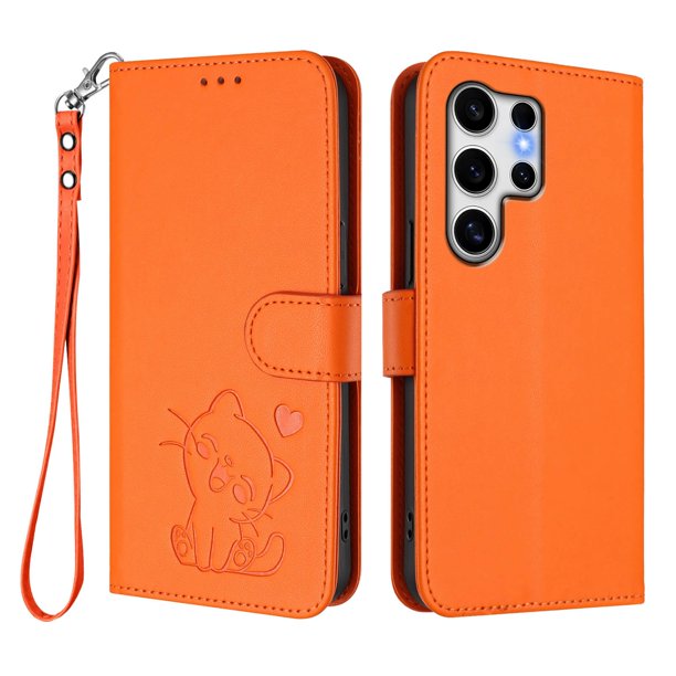 Carcasa Billetera de Cuero Sintético para Samsung Galaxy S25 Ultra, Naranja