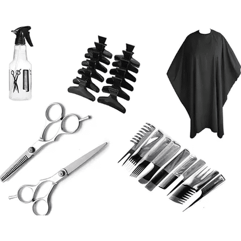 Genérico - Set Tijeras + Capa + Peinetas + Rociador Peluquería