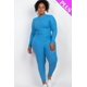 thumbnail image 1 of Saronite Conjunto de Dos Piezas de Top y Leggings de Manga Larga con Cuello Alto y Punto Acanalado Básico, Azul Ibiza (Talla Grande para Mujer), 1 of 5