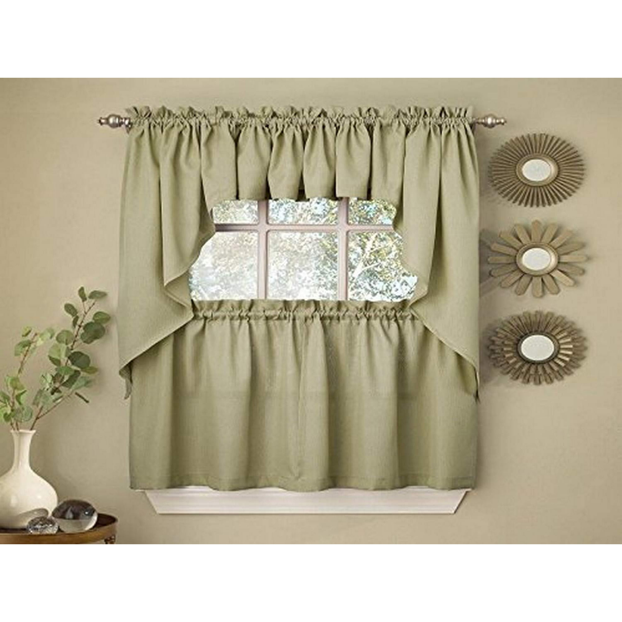 Sweet Home Collection - Cortinas De Cocina De La Colección Sweet Home Opacas Con Cordón Acanalado Color Salvia