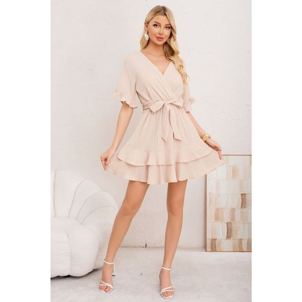 Vestido Corto Mujer Manga Corta Escalonado Casual Eventos 3369