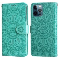 Funda Tipo Cartera Foxdock Para Iphone 12 Pro , Diseño Girasol En Relieve, Cuero Pu, Cierre Magnético, Soporte Y Tarjetero