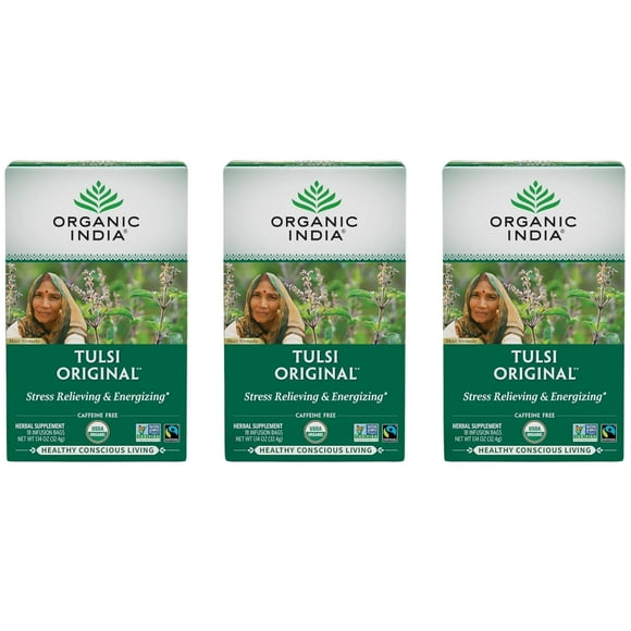 Herbal Tea ORGANIC INDIA Tulsi Original, 54 bolsas de infusión, paquete de 3