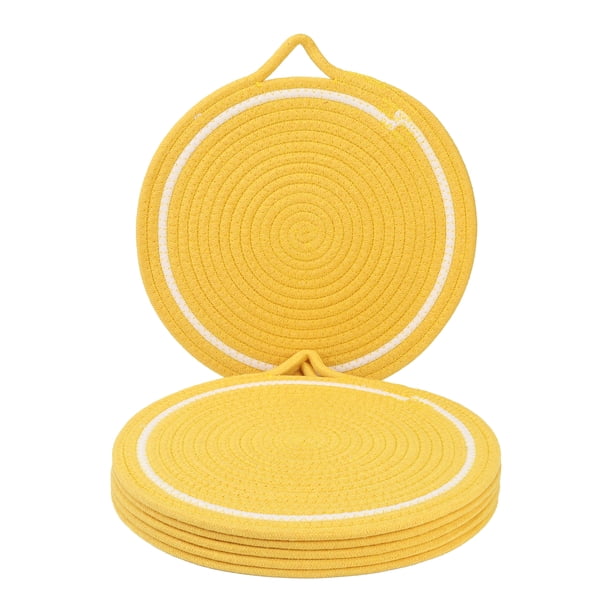Juego de 6 Manteles Individuales Redondos Estilo Rústico para Decoración de Mesa de Comedor, Mantel de Cocina, Limpieza Fácil, Amarillo, 11.8 pulgadas