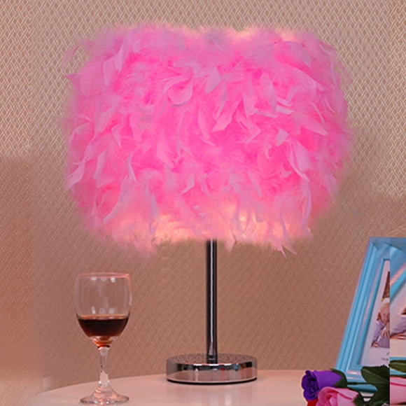 Lámpara de mesa Etiger 31‑35 cm con pantalla de plumas rosa