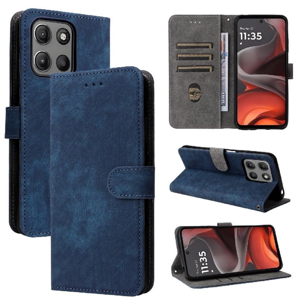 Funda Billetera para Motorola MOTO G15 Power 4G con Soporte - Cartera de Cuero con Ranuras Azul