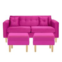Bodevir - Sofa New Retro 3C + 2 Pouf Felpa 05 Fucsia