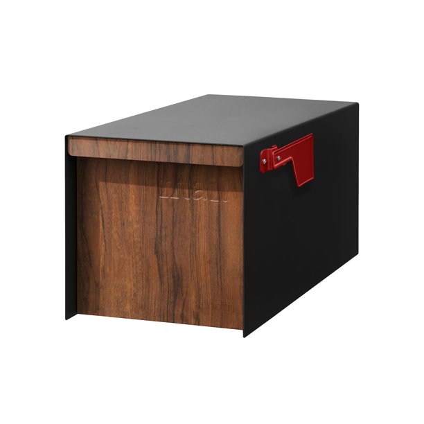Buzón Exterior de Poste Adoorn - Buzón Decorativo Grande para Cartas y Paquetes - Construcción Resistente al Clima - Acero Duradero - Cierre Magnético - 24 cm H x 24 cm W x 47 cm D - Nogal
