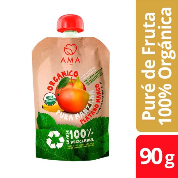 Puré de Manzana Plátano Mango Orgánico, 90 g
