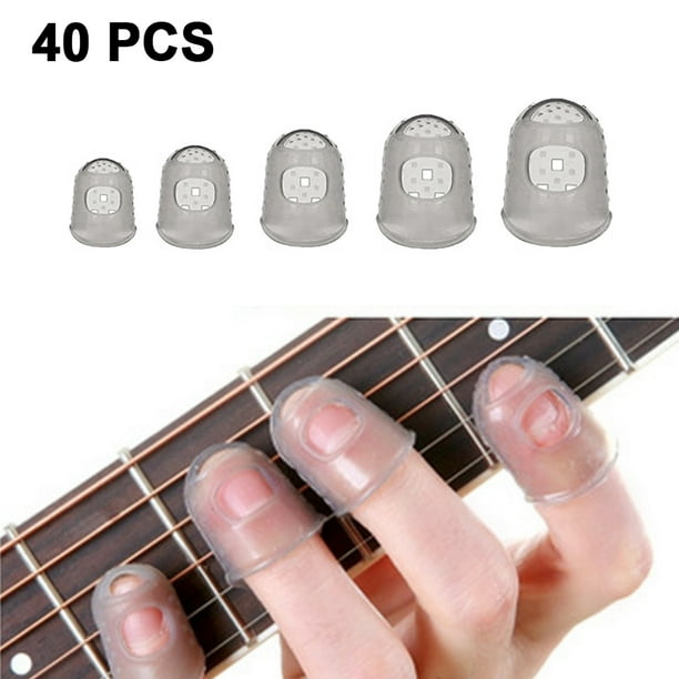 Protectores de dedos de silicona para guitarra, protectores de dedos para guitarra, protectores de dedos para ukelele, protectores de dedos para bajo, 5 tamaños, 40 unidades