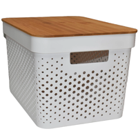 Wakeshome - Contenedor De Almacenamiento De Plástico Con Tapa De Bambú Cestas De Organización 17 L