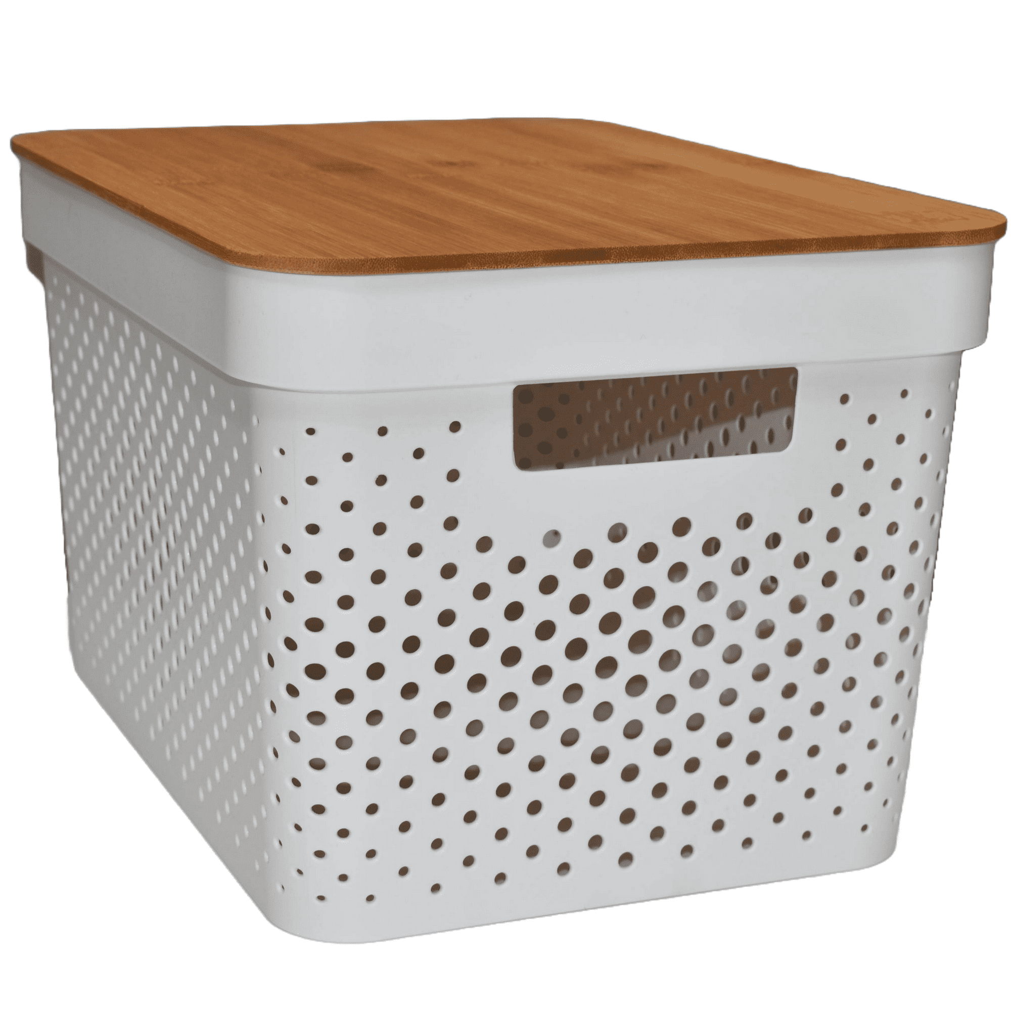 Wakeshome - Contenedor De Almacenamiento De Plástico Con Tapa De Bambú Cestas De Organización 17 L