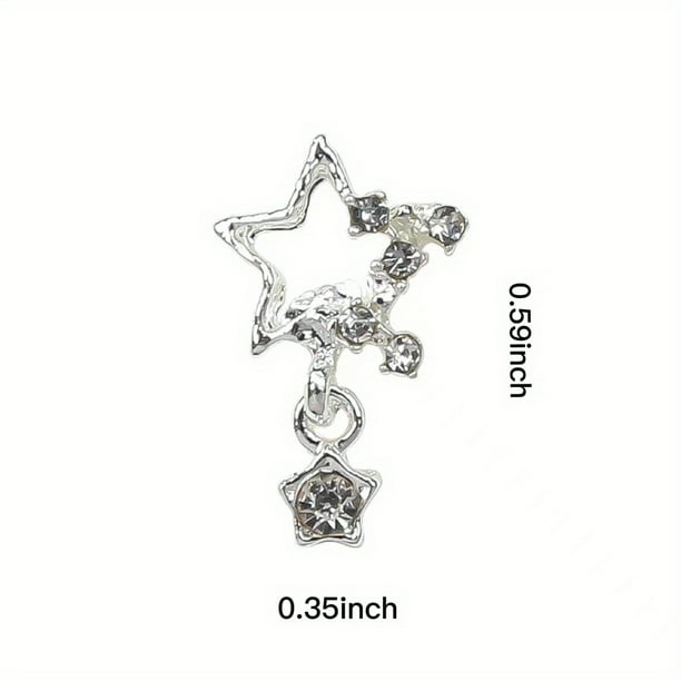 Stunning 3D Star Nail Charms with Clear Rhinestones and Silver Inlay - Perfect for Acrylic Nails and Nail Art Decorations