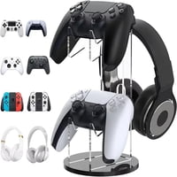 Genérico - Soporte Acrílico De Doble Capa Para Mandos De Juegos Y Auriculares Compatible Con Mandos De Ps5, Ps4 Y Xbox-Transparente