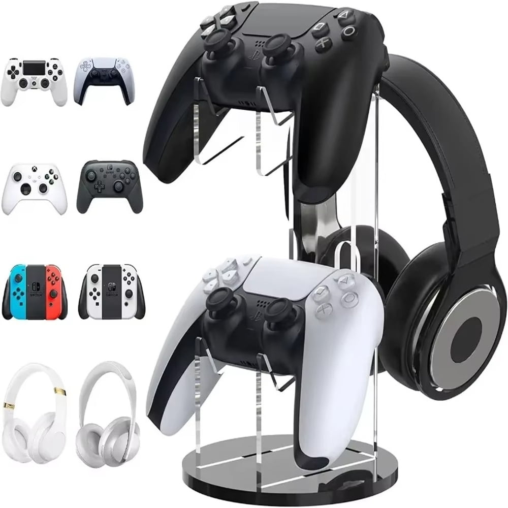 Genérico - Soporte Acrílico De Doble Capa Para Mandos De Juegos Y Auriculares Compatible Con Mandos De Ps5, Ps4 Y Xbox-transparente