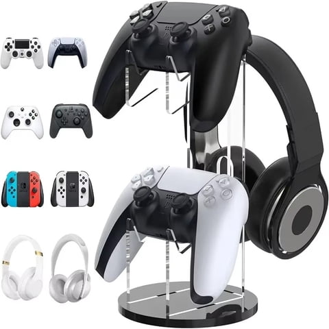 Genérico - Soporte Acrílico De Doble Capa Para Mandos De Juegos Y Auriculares Compatible Con Mandos De Ps5, Ps4 Y Xbox-Transparente