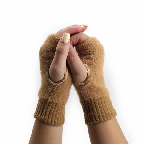Guantes Mitones Peludos Cortos Térmicos Unisex Moda Invierno beige Talla Única