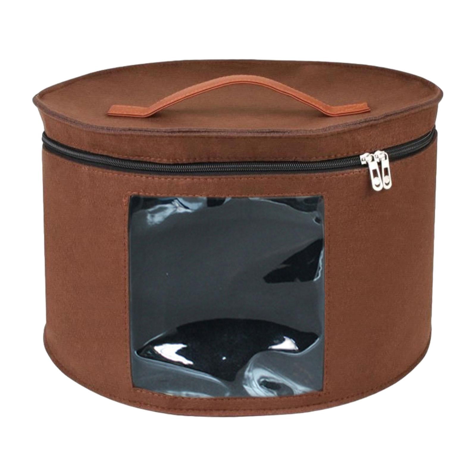 Bothyi - Caja Para Sombreros, Caja Organizadora Redonda De Fieltro Portátil Para Armario, Ropa, Almacenamiento De Juguetes, Marrón, 43x26cm