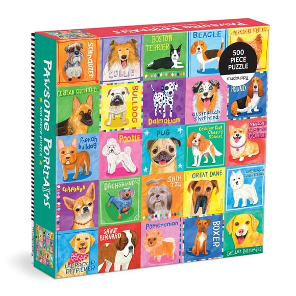 Puzzle Mudpuppy Pawsome Portraits, 500 piezas, perros