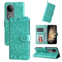 Funda Tipo Cartera Foxdock Para Vivo S20 , Diseño Girasol En Relieve, Cuero Pu, Cierre Magnético, Soporte Y Tarjetero