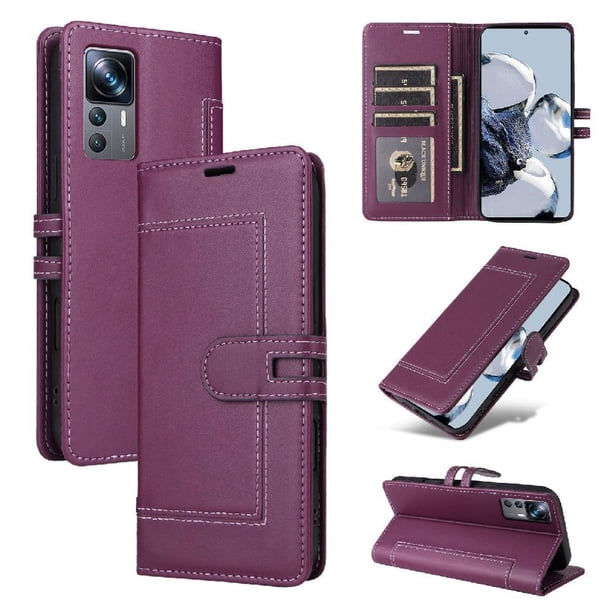 Premium Wallet Case for Xiaomi 12T with Card Slots & Kickstand, Flip Cover Purple