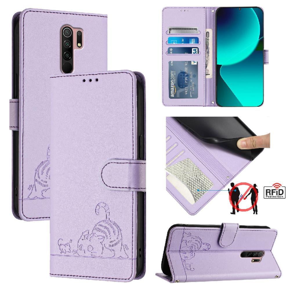 Funda Tipo Cartera Foxdock Para Xiaomi Redmi 9 Con Soporte, Ranuras, Rfid, Diseño De Gato
