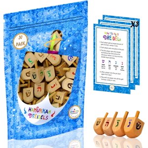 The Dreidel Company - Draydel De Madera De Hanukkah, Paquete De 30 Unidades Con Transliteración En Inglés