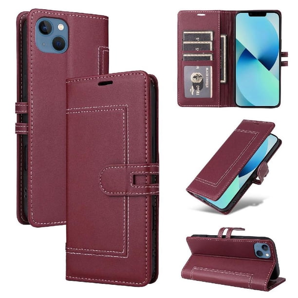 Premium Wallet Case for iPhone 14 Plus with Card Slots & Kickstand, Flip Cover Red