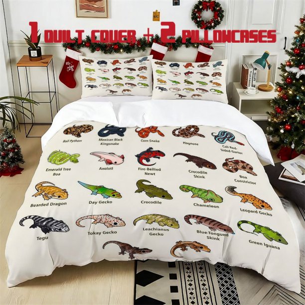 3pcs Reptile Print Bedding Set Soft Polyester Duvet Cover with 2 Pillowcases All Season Comfort