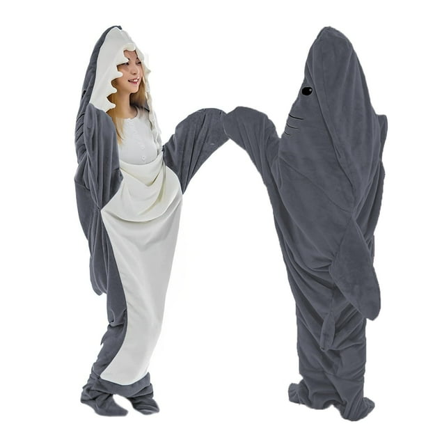 Pijama Manta De Tiburón Con Capucha Para Adultos Y Niños -Gris Oscuro