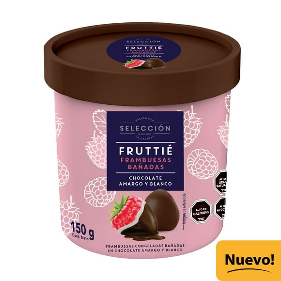 Fruttié Frambuesas Bañadas en Chocolate Amargo y Blanco, 150 g