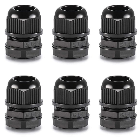 Prensaestopa QILIPSU 3/4" NPT impermeable IP68 de nylon, 6 piezas