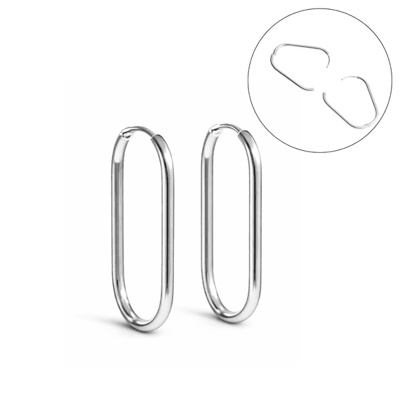 Argollas Aura largas ovaladas titanio ASTM F136 plateadas