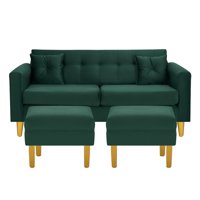 Bodevir - Sofa New Retro 3C + 2 Pouf Felpa 01 Verde Botella