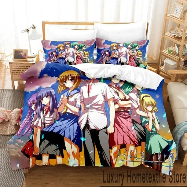 Higurashi When They Cry Bedding Set Duvet Cover Bed Set Quilt Cover Pillowcase Comforter Size Boys Adult Bed Sheets