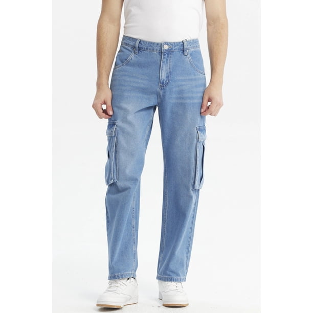 Jeans Hombre Cargo Calce Recto Azul Claro