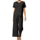 thumbnail image 1 of INSPIRE CHIC Conjunto de Pijama de Mujer Acanalado de Manga Corta Modal con Puños Volantes y Pantalones de Descanso Suaves L Negro, 1 of 6
