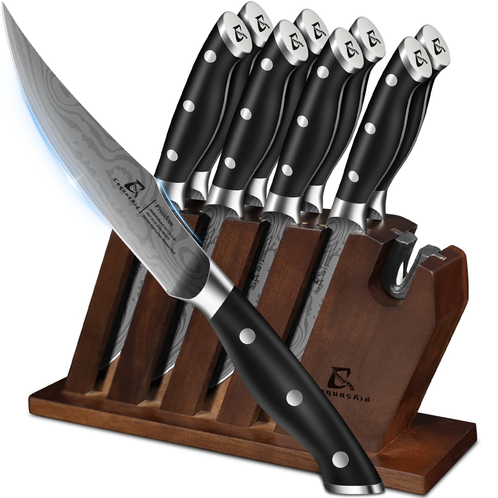 Juego De Cuchillos Para Carne Coquusaid Con Bloque, 8 Piezas Con Afilador