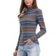 thumbnail image 4 of INSPIRE CHIC Blusa de mujer de cuello alto a rayas de Halloween de manga larga para fiesta de Navidad para uso casual o de trabajo XL a rayas azules, 4 of 6
