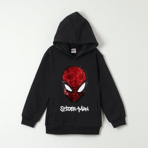 Poleron Cerrado Con Gorro Niño Spiderman Red Negro Marvel