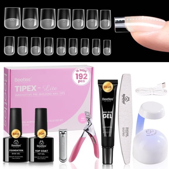 Kit de Tips para Uñas Beetles Tipex Lite 192 piezas con Lámpara UV