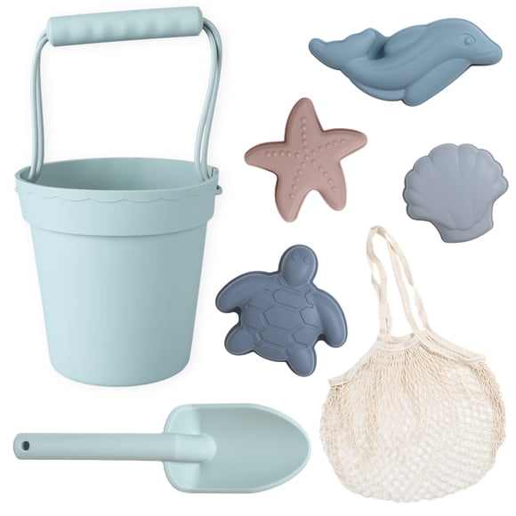 Juego de juguetes de playa BLUE GINKGO Silicone Modern Baby con cubo