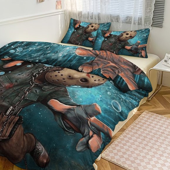 Jason Voorhees Print Bedding Set Pattern Duvet Cove Set 3 Pieces 1 Quilt Cover And 2 Pillowcases for Women Men Teens